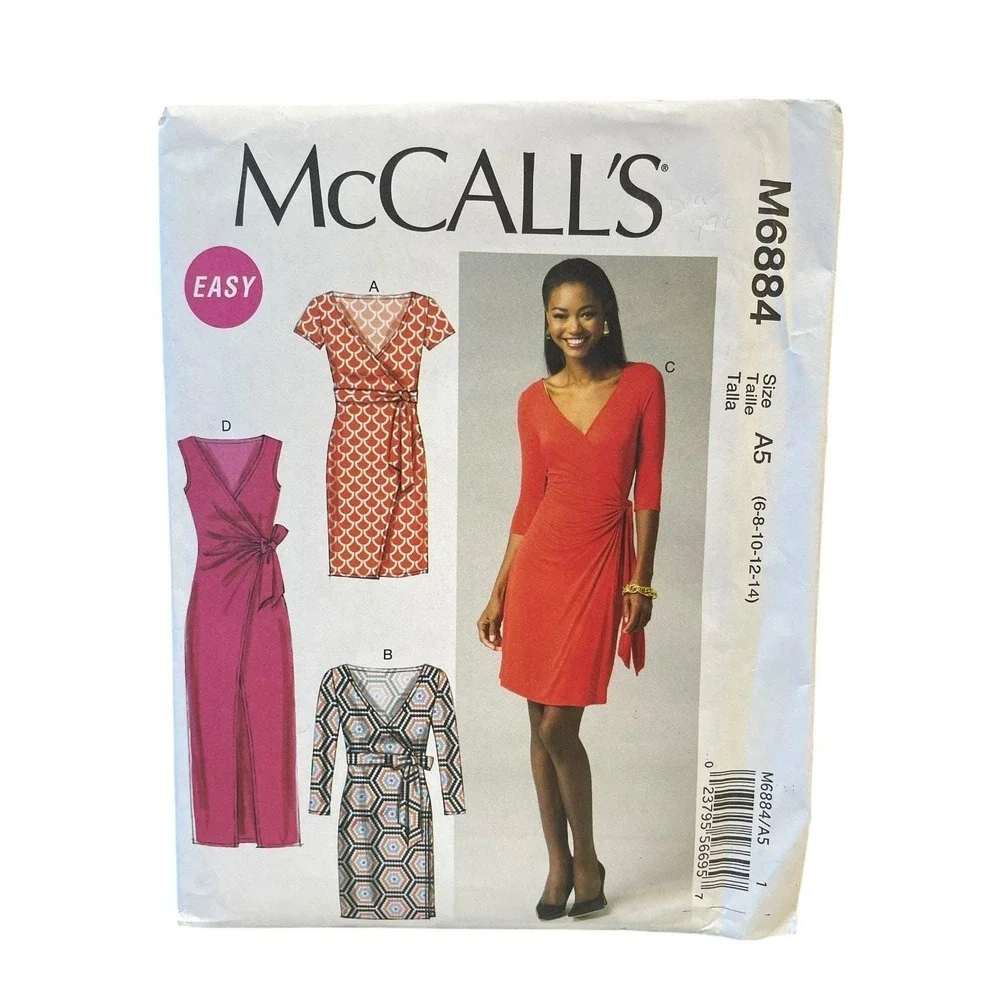 McCALL'S M6884 Misses Wrap Dress Pattern Size 6-14 Modern Knit